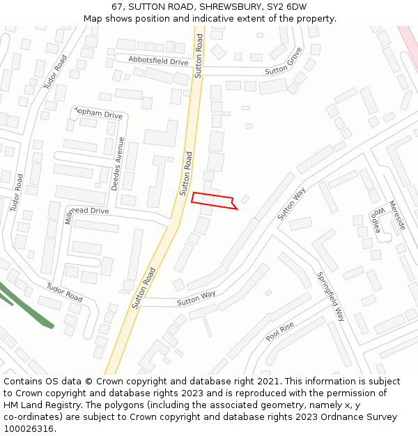 67, SUTTON ROAD, SHREWSBURY, SY2 6DW: Location map and indicative extent of plot