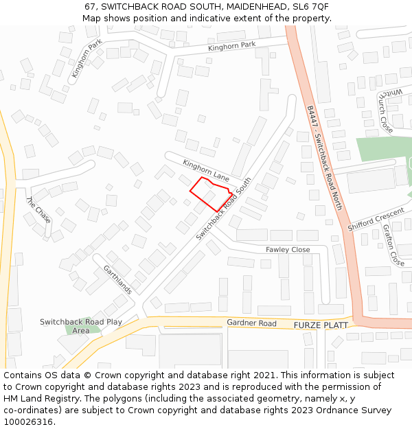 67, SWITCHBACK ROAD SOUTH, MAIDENHEAD, SL6 7QF: Location map and indicative extent of plot