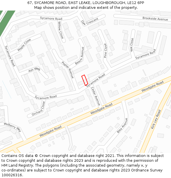 67, SYCAMORE ROAD, EAST LEAKE, LOUGHBOROUGH, LE12 6PP: Location map and indicative extent of plot