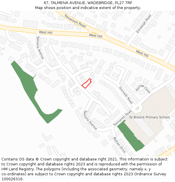 67, TALMENA AVENUE, WADEBRIDGE, PL27 7RP: Location map and indicative extent of plot