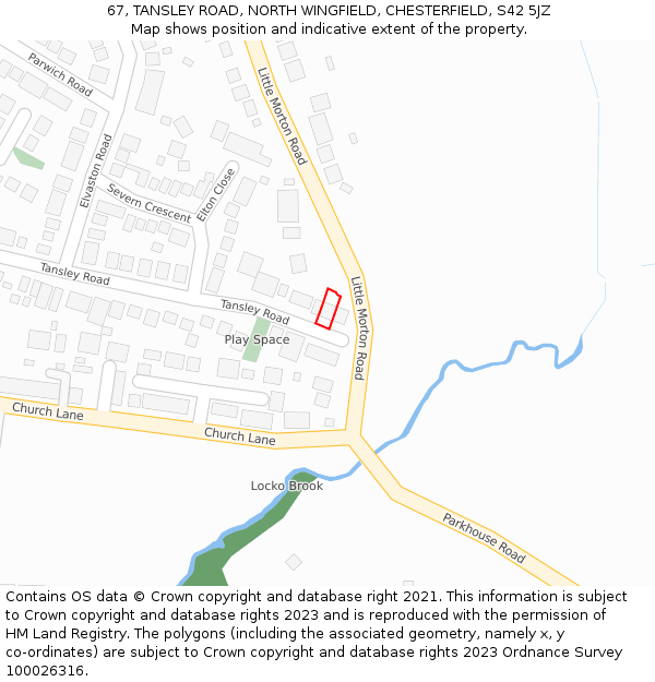 67, TANSLEY ROAD, NORTH WINGFIELD, CHESTERFIELD, S42 5JZ: Location map and indicative extent of plot