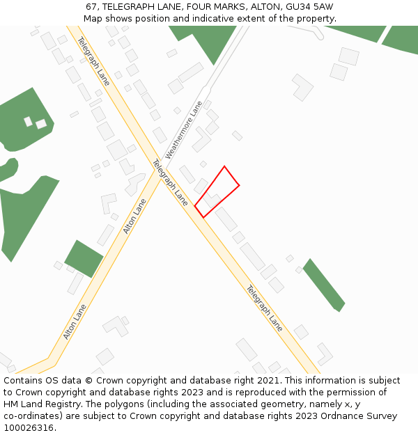 67, TELEGRAPH LANE, FOUR MARKS, ALTON, GU34 5AW: Location map and indicative extent of plot