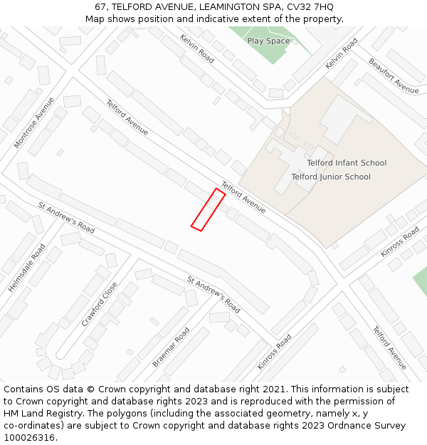 67, TELFORD AVENUE, LEAMINGTON SPA, CV32 7HQ: Location map and indicative extent of plot