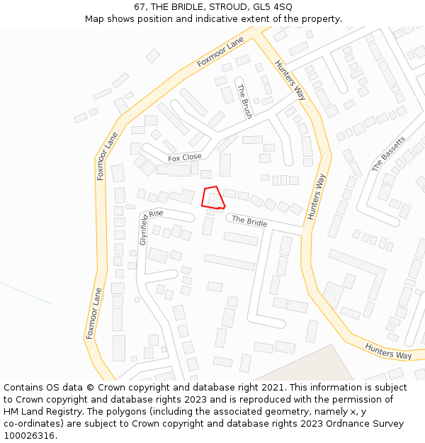 67, THE BRIDLE, STROUD, GL5 4SQ: Location map and indicative extent of plot