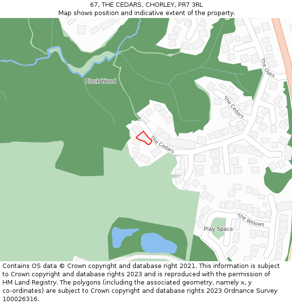 67, THE CEDARS, CHORLEY, PR7 3RL: Location map and indicative extent of plot