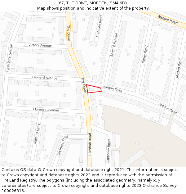 67, THE DRIVE, MORDEN, SM4 6DY: Location map and indicative extent of plot