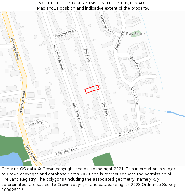 67, THE FLEET, STONEY STANTON, LEICESTER, LE9 4DZ: Location map and indicative extent of plot