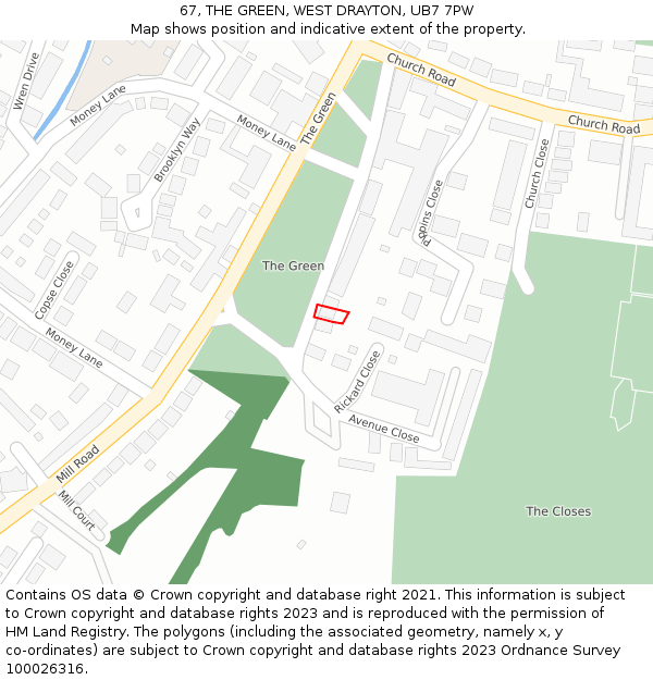 67, THE GREEN, WEST DRAYTON, UB7 7PW: Location map and indicative extent of plot