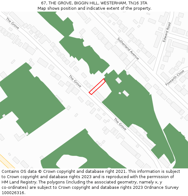 67, THE GROVE, BIGGIN HILL, WESTERHAM, TN16 3TA: Location map and indicative extent of plot