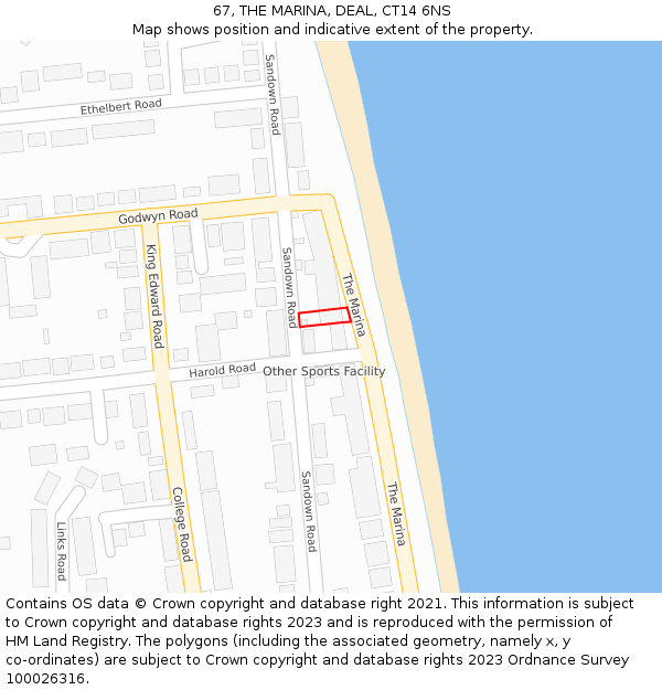 67, THE MARINA, DEAL, CT14 6NS: Location map and indicative extent of plot