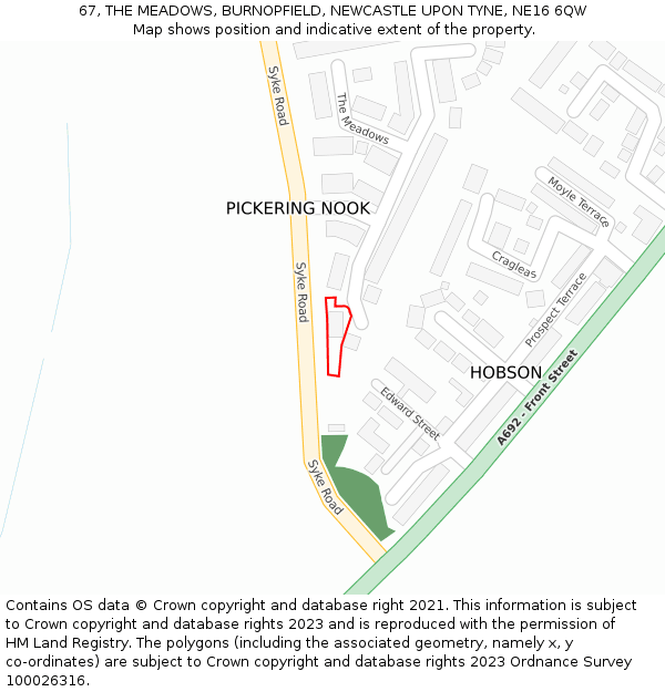 67, THE MEADOWS, BURNOPFIELD, NEWCASTLE UPON TYNE, NE16 6QW: Location map and indicative extent of plot