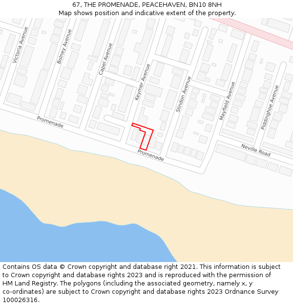 67, THE PROMENADE, PEACEHAVEN, BN10 8NH: Location map and indicative extent of plot
