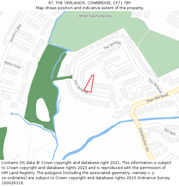 67, THE VERLANDS, COWBRIDGE, CF71 7BY: Location map and indicative extent of plot