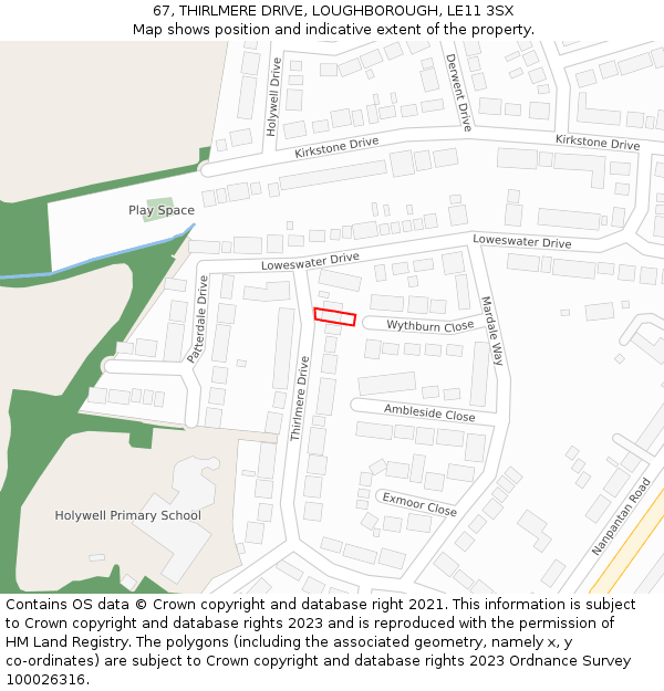 67, THIRLMERE DRIVE, LOUGHBOROUGH, LE11 3SX: Location map and indicative extent of plot