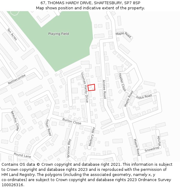 67, THOMAS HARDY DRIVE, SHAFTESBURY, SP7 8SP: Location map and indicative extent of plot