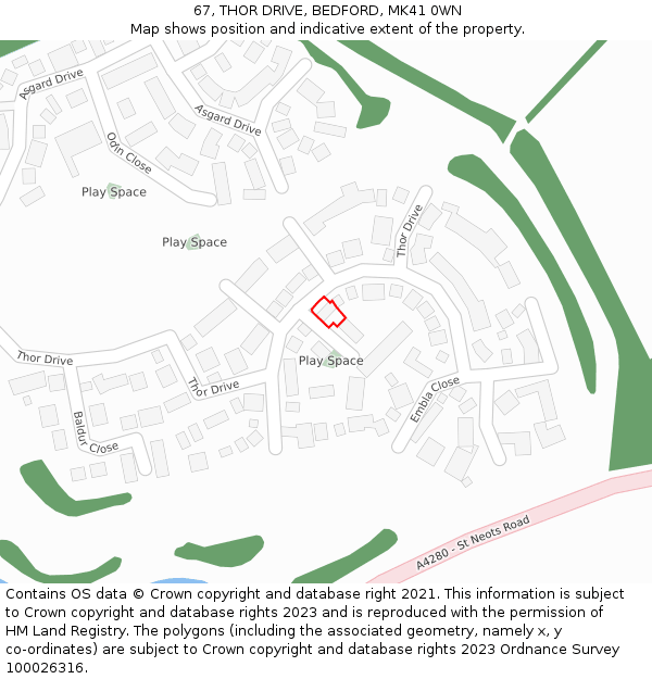 67, THOR DRIVE, BEDFORD, MK41 0WN: Location map and indicative extent of plot