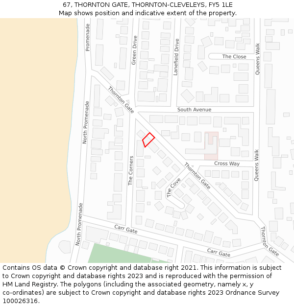 67, THORNTON GATE, THORNTON-CLEVELEYS, FY5 1LE: Location map and indicative extent of plot