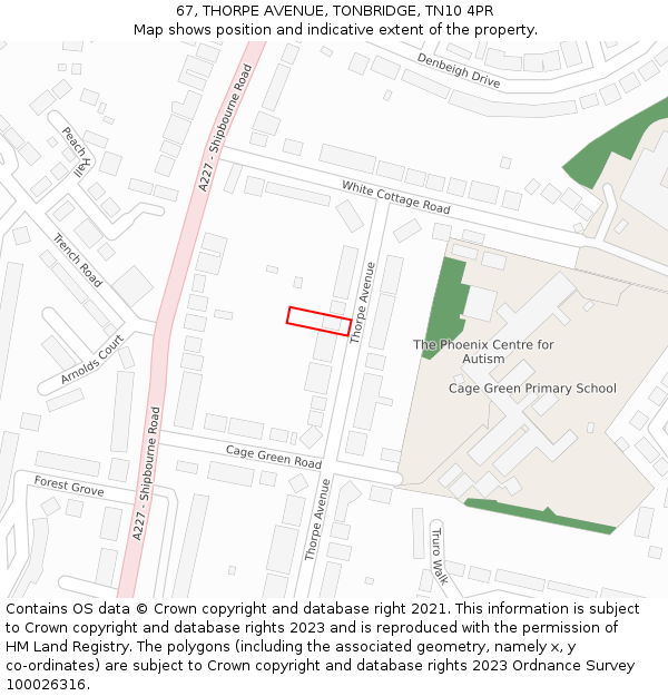 67, THORPE AVENUE, TONBRIDGE, TN10 4PR: Location map and indicative extent of plot