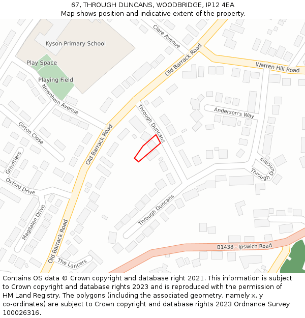 67, THROUGH DUNCANS, WOODBRIDGE, IP12 4EA: Location map and indicative extent of plot