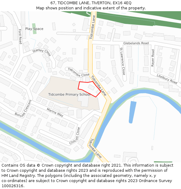 67, TIDCOMBE LANE, TIVERTON, EX16 4EQ: Location map and indicative extent of plot