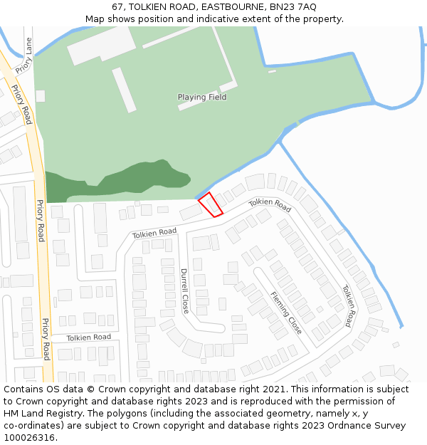 67, TOLKIEN ROAD, EASTBOURNE, BN23 7AQ: Location map and indicative extent of plot
