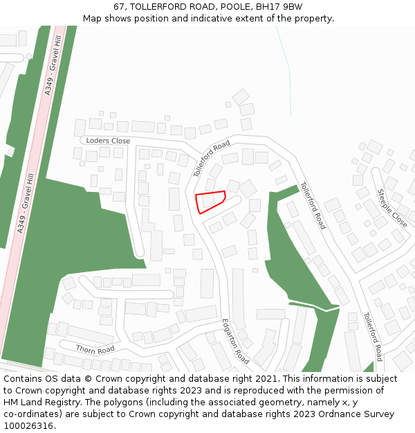 67, TOLLERFORD ROAD, POOLE, BH17 9BW: Location map and indicative extent of plot