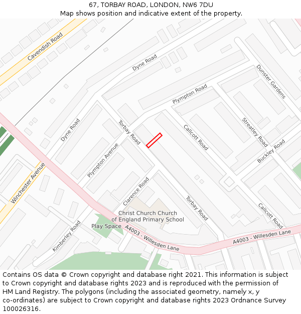 67, TORBAY ROAD, LONDON, NW6 7DU: Location map and indicative extent of plot