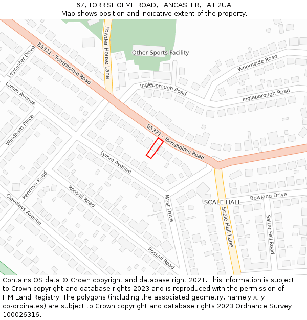 67, TORRISHOLME ROAD, LANCASTER, LA1 2UA: Location map and indicative extent of plot