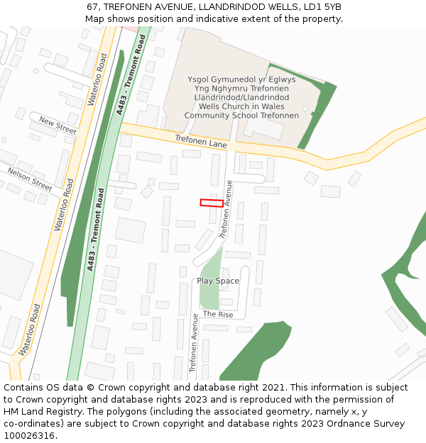 67, TREFONEN AVENUE, LLANDRINDOD WELLS, LD1 5YB: Location map and indicative extent of plot