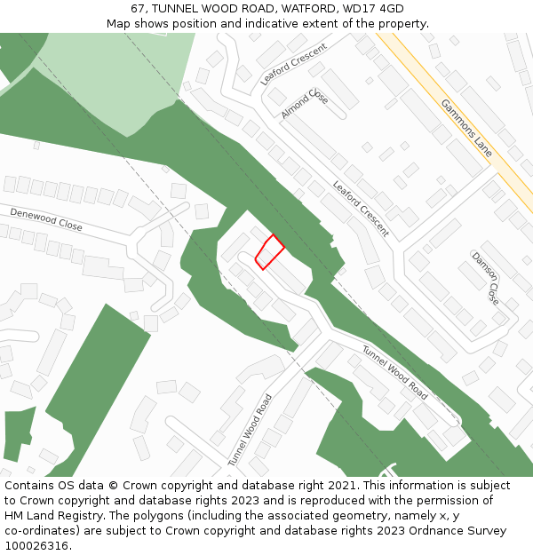 67, TUNNEL WOOD ROAD, WATFORD, WD17 4GD: Location map and indicative extent of plot