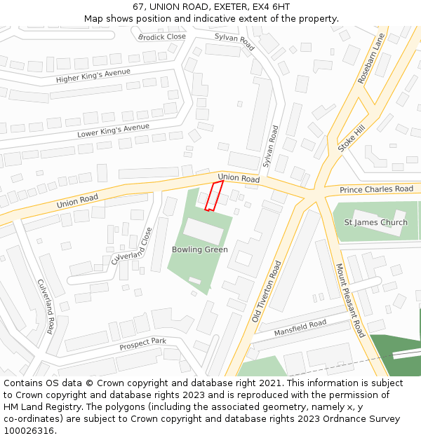 67, UNION ROAD, EXETER, EX4 6HT: Location map and indicative extent of plot