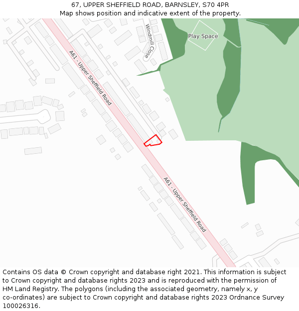 67, UPPER SHEFFIELD ROAD, BARNSLEY, S70 4PR: Location map and indicative extent of plot