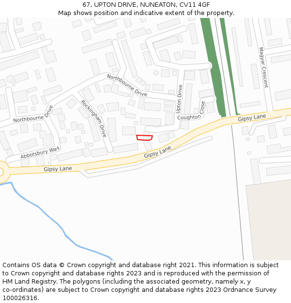 67, UPTON DRIVE, NUNEATON, CV11 4GF: Location map and indicative extent of plot