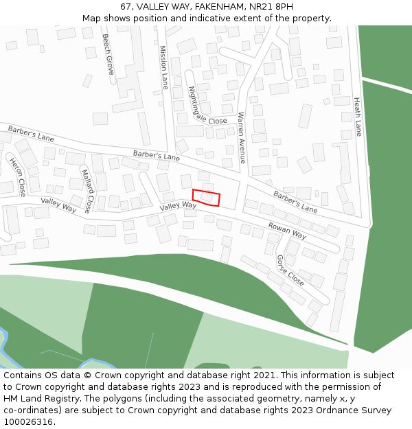67, VALLEY WAY, FAKENHAM, NR21 8PH: Location map and indicative extent of plot