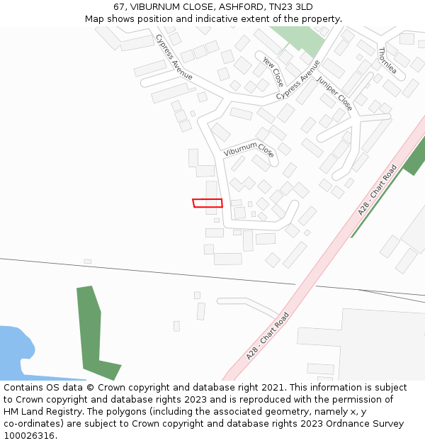 67, VIBURNUM CLOSE, ASHFORD, TN23 3LD: Location map and indicative extent of plot