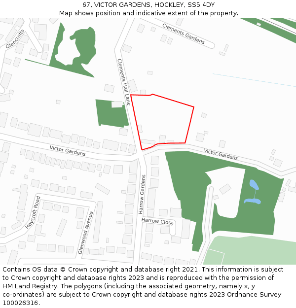 67, VICTOR GARDENS, HOCKLEY, SS5 4DY: Location map and indicative extent of plot