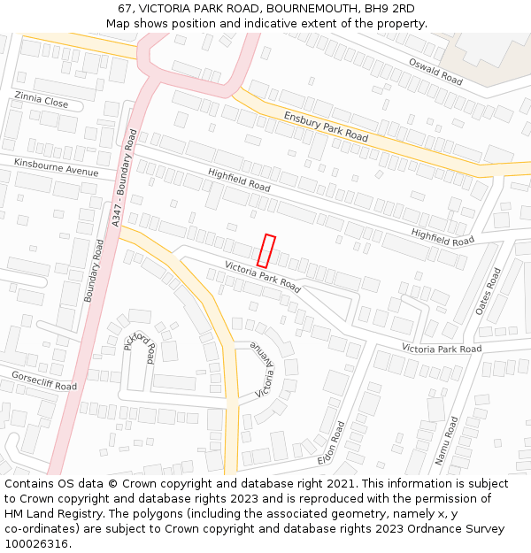 67, VICTORIA PARK ROAD, BOURNEMOUTH, BH9 2RD: Location map and indicative extent of plot