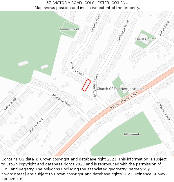 67, VICTORIA ROAD, COLCHESTER, CO3 3NU: Location map and indicative extent of plot