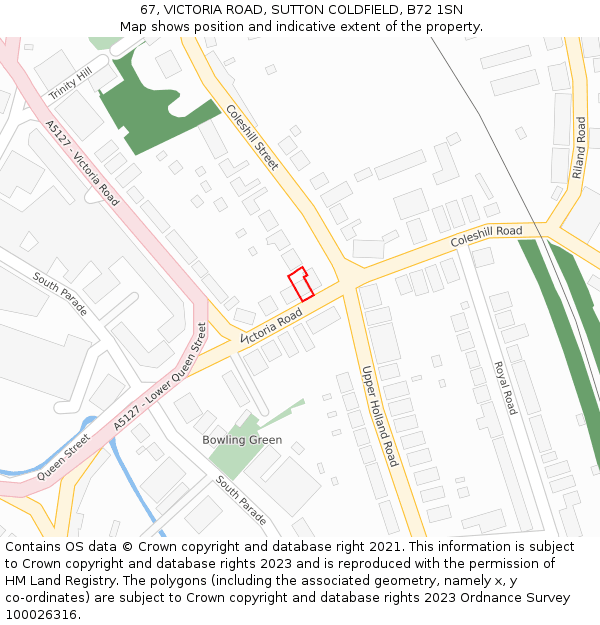67, VICTORIA ROAD, SUTTON COLDFIELD, B72 1SN: Location map and indicative extent of plot