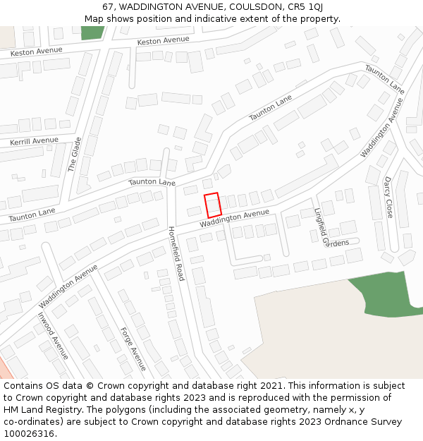 67, WADDINGTON AVENUE, COULSDON, CR5 1QJ: Location map and indicative extent of plot