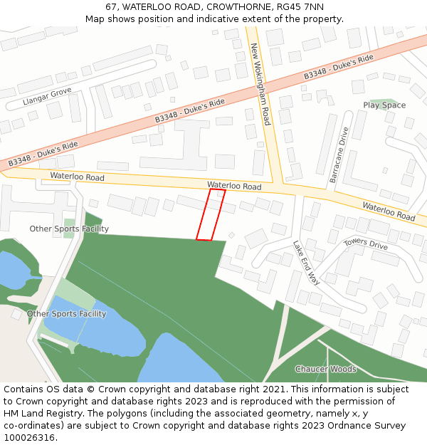 67, WATERLOO ROAD, CROWTHORNE, RG45 7NN: Location map and indicative extent of plot