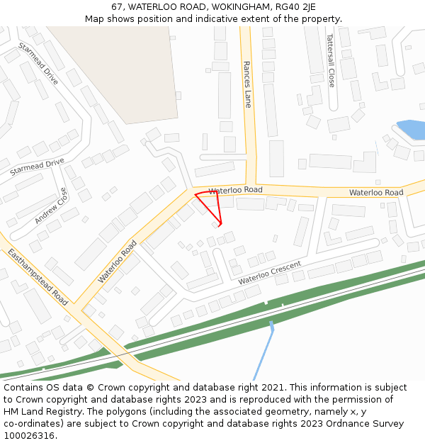 67, WATERLOO ROAD, WOKINGHAM, RG40 2JE: Location map and indicative extent of plot