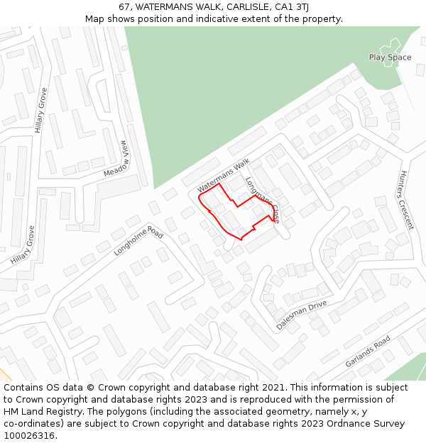 67, WATERMANS WALK, CARLISLE, CA1 3TJ: Location map and indicative extent of plot