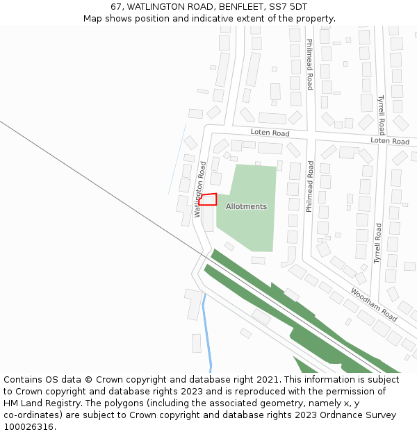 67, WATLINGTON ROAD, BENFLEET, SS7 5DT: Location map and indicative extent of plot