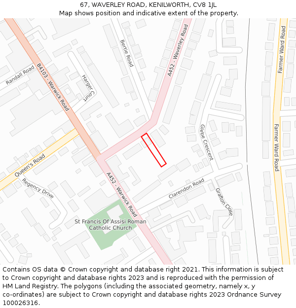 67, WAVERLEY ROAD, KENILWORTH, CV8 1JL: Location map and indicative extent of plot