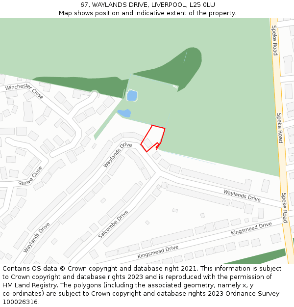 67, WAYLANDS DRIVE, LIVERPOOL, L25 0LU: Location map and indicative extent of plot