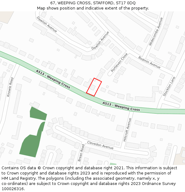 67, WEEPING CROSS, STAFFORD, ST17 0DQ: Location map and indicative extent of plot