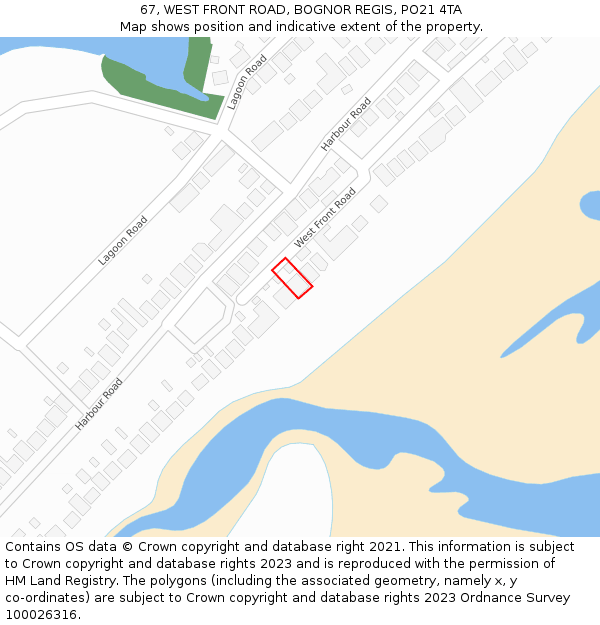 67, WEST FRONT ROAD, BOGNOR REGIS, PO21 4TA: Location map and indicative extent of plot