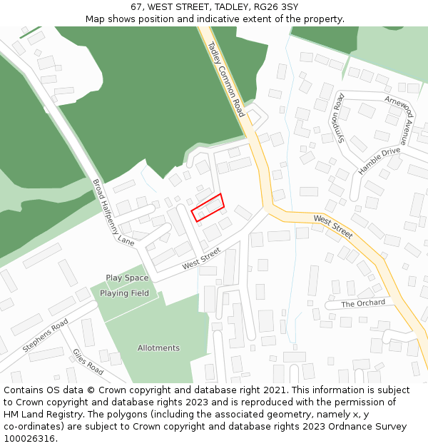 67, WEST STREET, TADLEY, RG26 3SY: Location map and indicative extent of plot