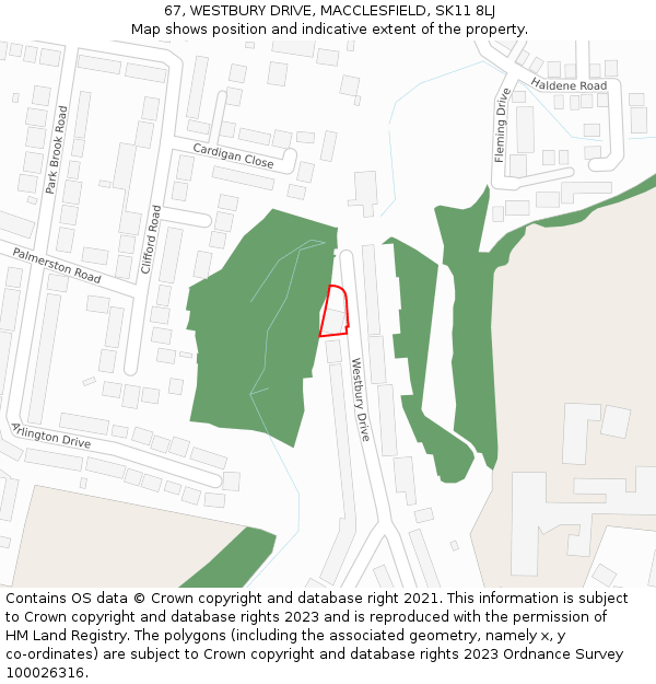 67, WESTBURY DRIVE, MACCLESFIELD, SK11 8LJ: Location map and indicative extent of plot